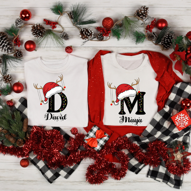 Personalised Family Christmas Monogrammed Name T-Shirt| Match04