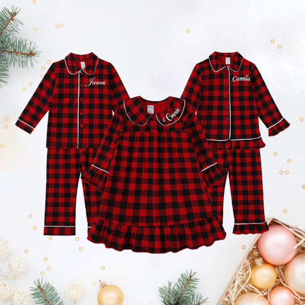Personalized Kids Embroidered Name Christmas Pajamas| Cloth201