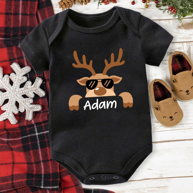 Personalized Reindeer Family Christmas Monogrammed Name T-Shirt| Match0418