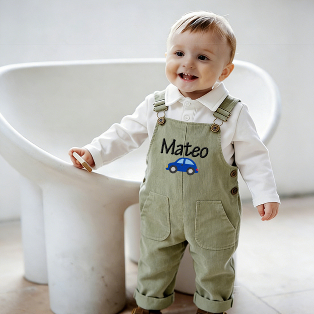 Personalized Embroidery Corduroy Baby Suspenders Jumpsuit | CWBaby387