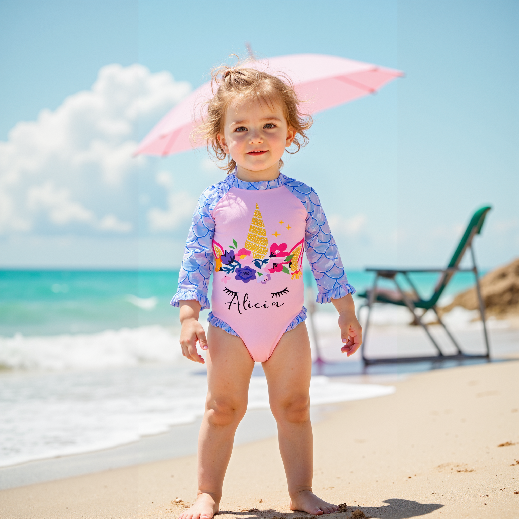Personalized Girl Unicorn Sun Protection Swimsuit| Swimsuit05