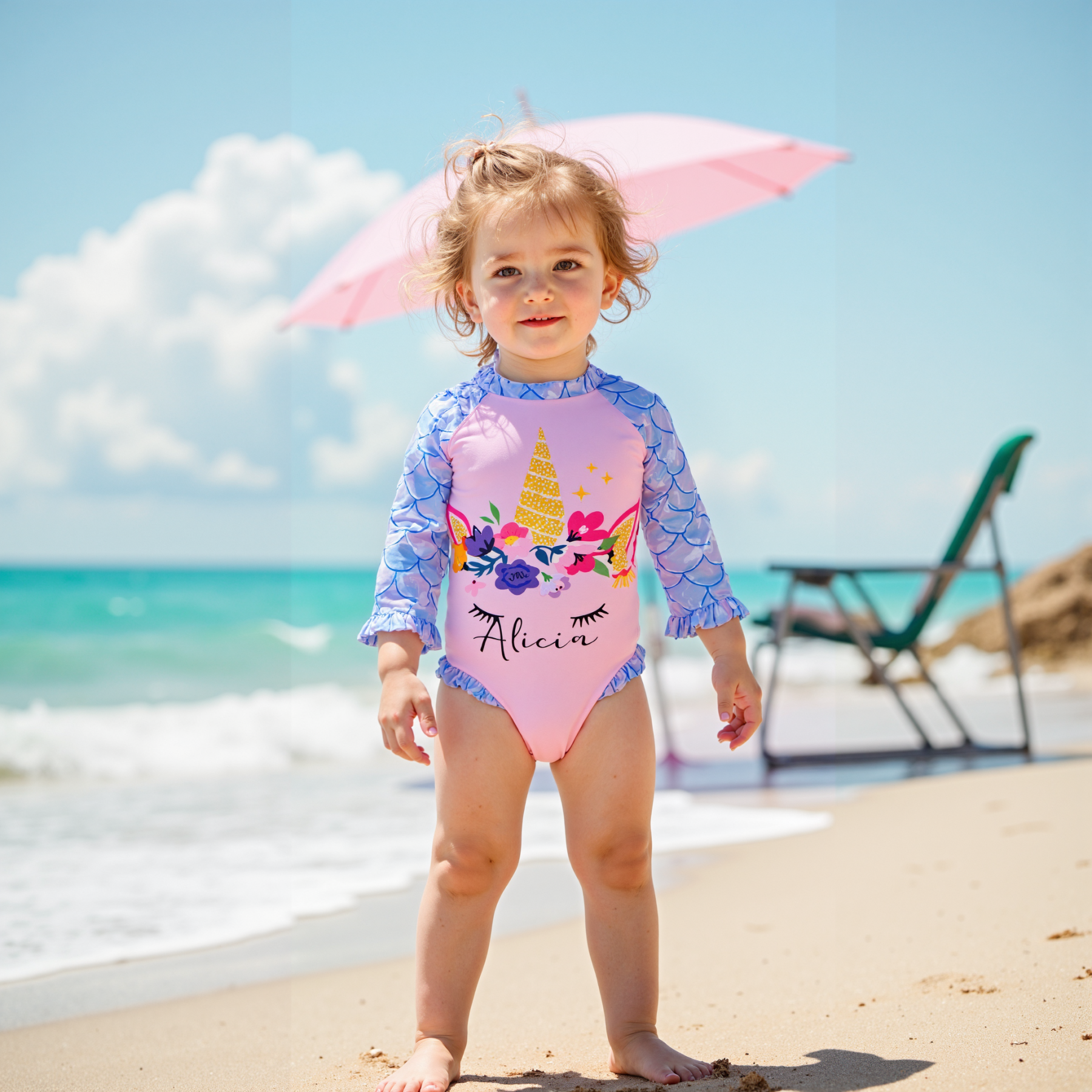 Personalized Girl Unicorn Sun Protection Swimsuit| Swimsuit05