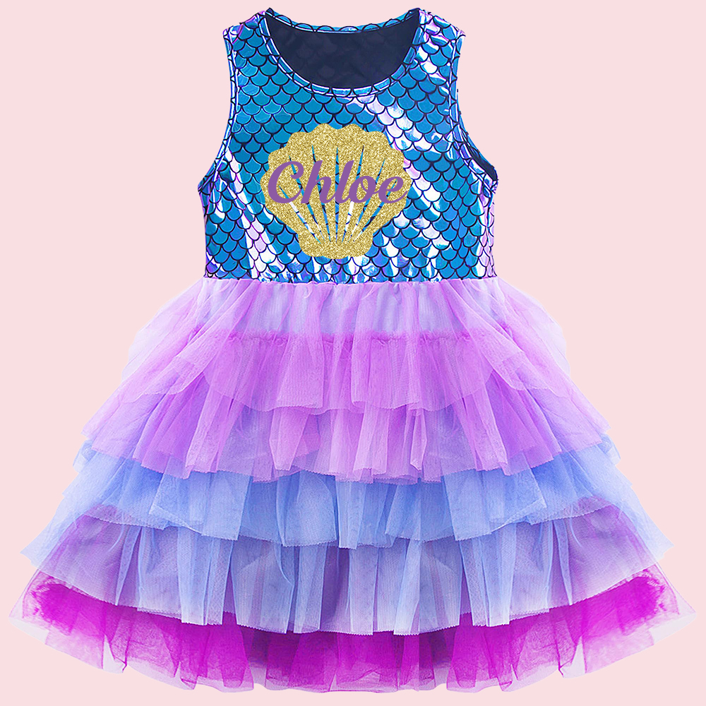Personalized Girl Mermaid Birthday Cake Dress| Dress15