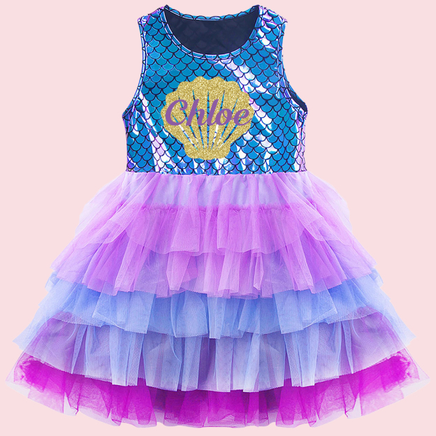 Personalized Girl Mermaid Birthday Cake Dress| Dress15