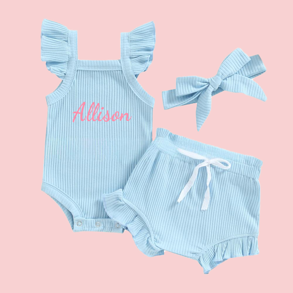 Personalized  3PCS Baby Girl Causal Ribbed Bodysuit Set| BBCloth91