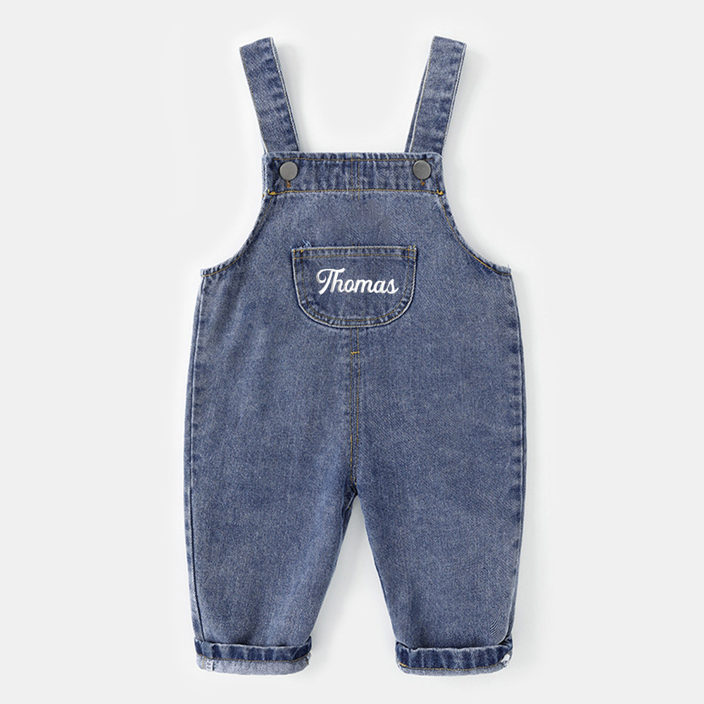 Personalized Kids Embroidered Denim Overalls| Pants21