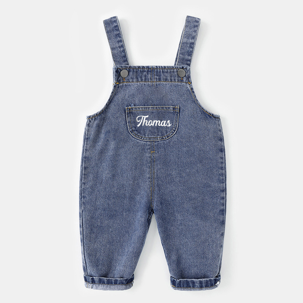 Personalized Kids Embroidered Denim Overalls| Pants21