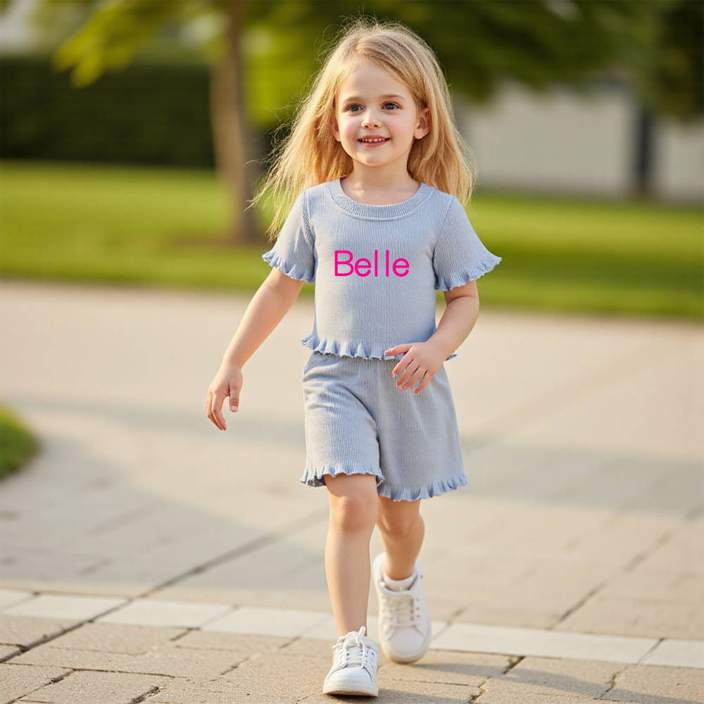 Personalized Girl Summer Ribbed T-Shirt and Shorts Set| Cloth230