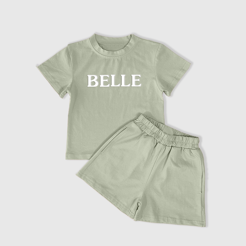 Personalized Kid Summer Puff Name T-Shirt and Shorts Set| Cloth232