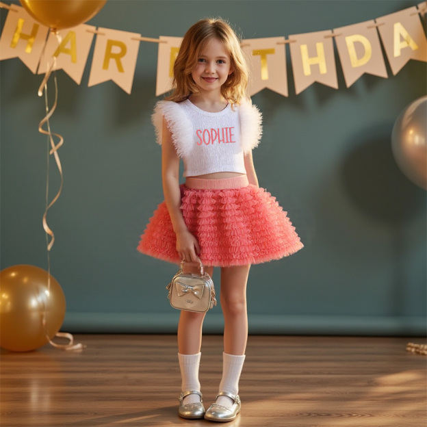 Personalized Girl Embroidered Ruffle Flutter Sleeve Tutu Set| Cloth237