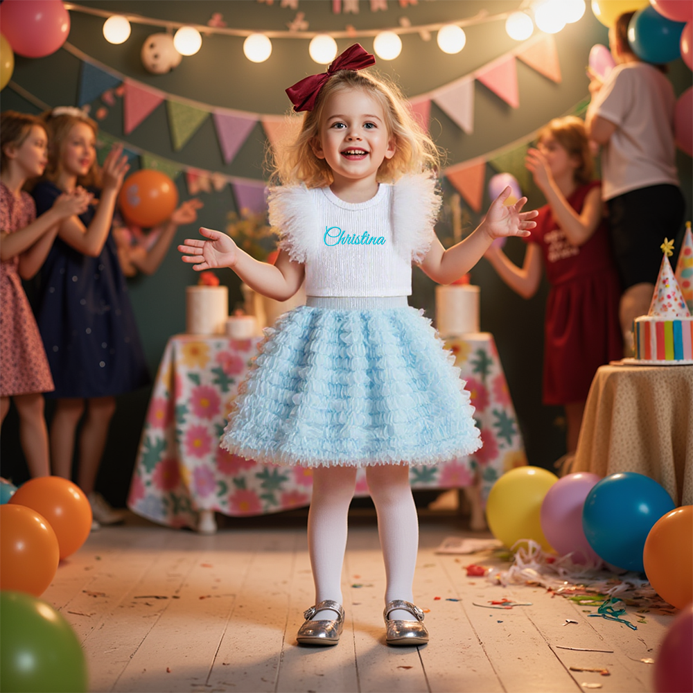 Personalized Girl Embroidered Ruffle Flutter Sleeve Tutu Set| Cloth237