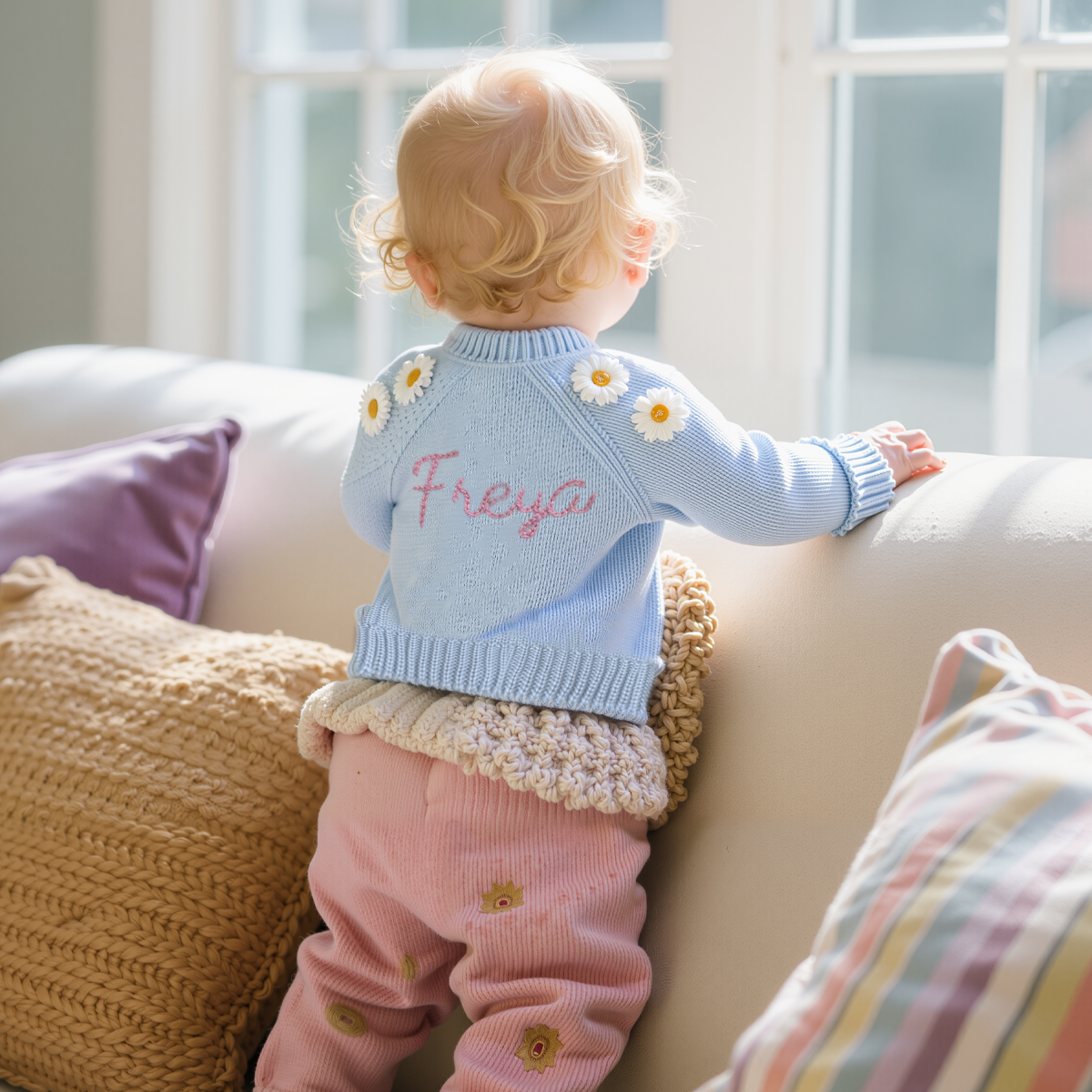 Personalized Baby Hand Embroidered Daisy Cardigan| Cloth241