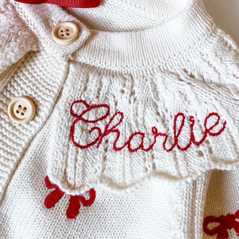 Personalized Baby Hand Embroidered Bow Cardigan| BBcloth98