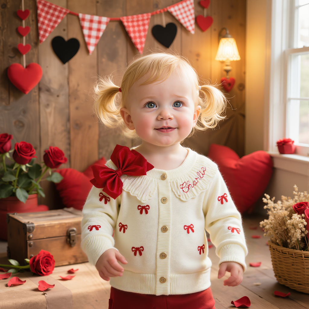 Personalized Baby Hand Embroidered Bow Cardigan| BBcloth98
