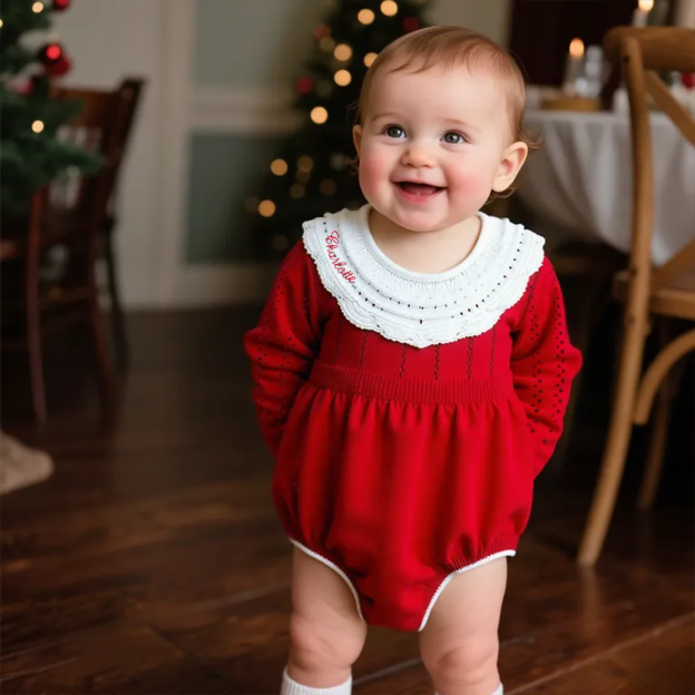 Personalized Baby Girl Christmas Embroidered Bubble Romper| BBcloth99