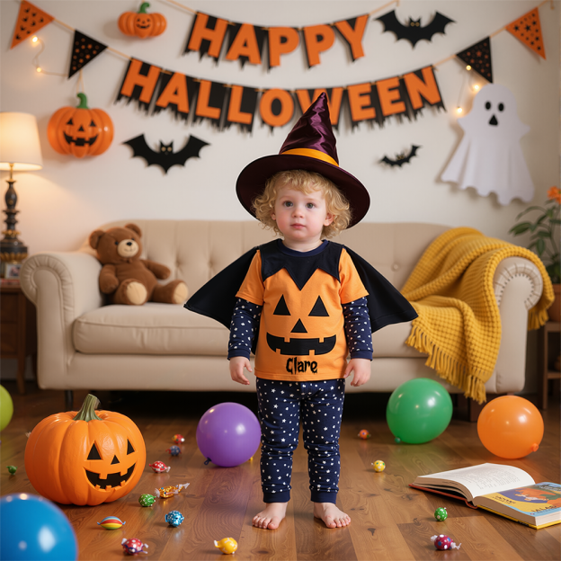Personalized 4Pcs Baby Halloween Costumes Pumpkin Outfit| YESHalloween04
