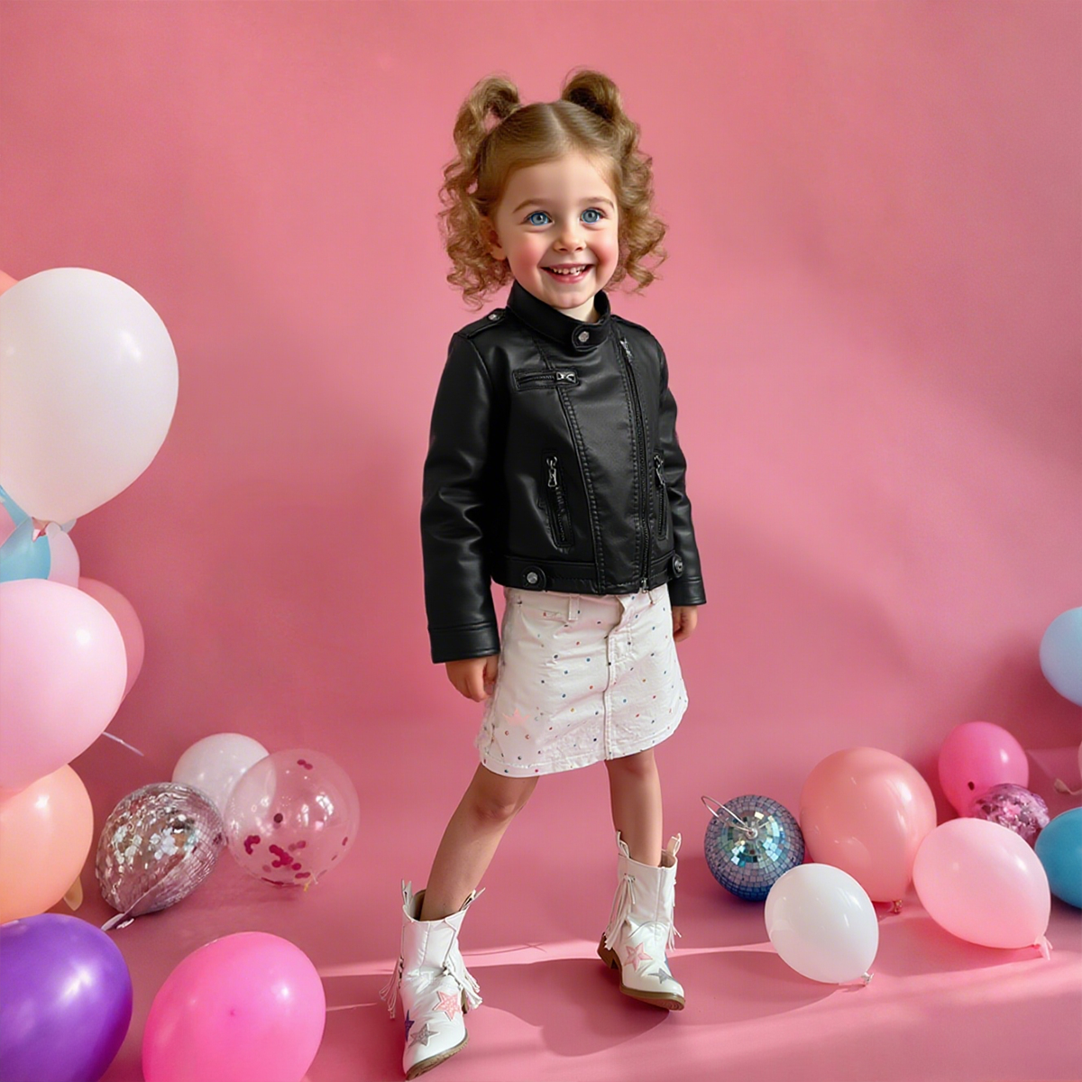 Personalized Kids Embroidered Zip Up Faux Leather Jacket| Cloth250