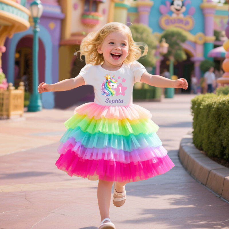 Personalized Gir Birthday Rainbow Mesh Cake Dress| Dress2502