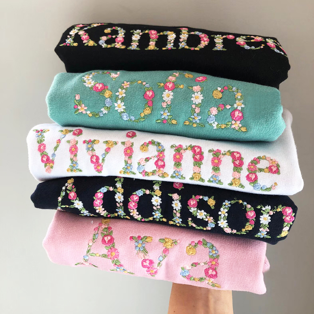 Personalized Floral Embroidered Kid Cozy Soft Crewneck Sweatshirt | inSweatshirt73