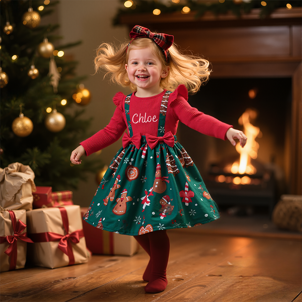 Personalized Girl Christmas Cute Bow Dress|YESMC02