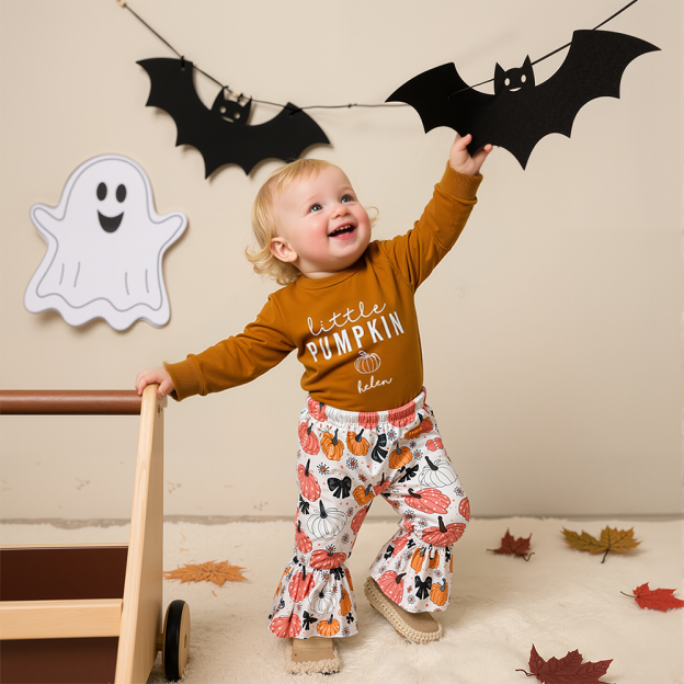 Personalized Baby Girl My Little Pumpkin Sweatshirt Set| YESHalloween07