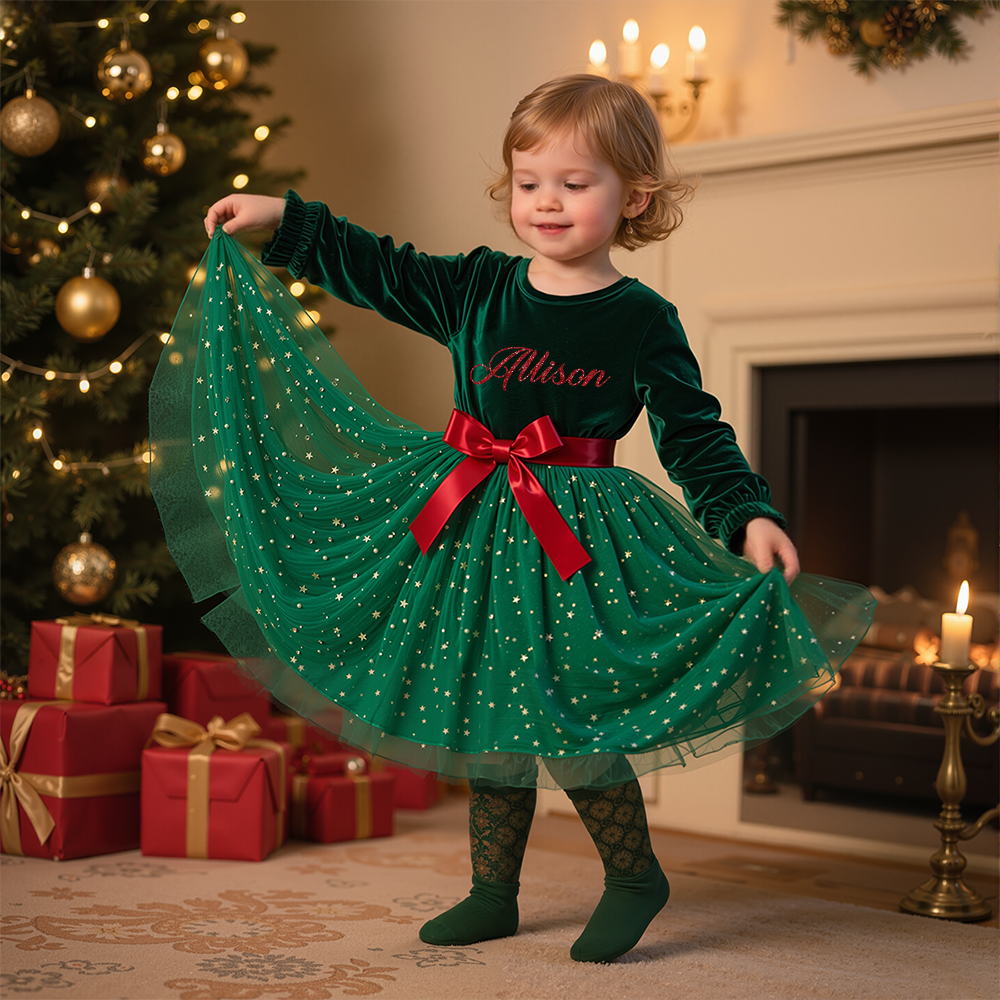 Personalized Girl Christmas Cute Bow Dress|YESMC03