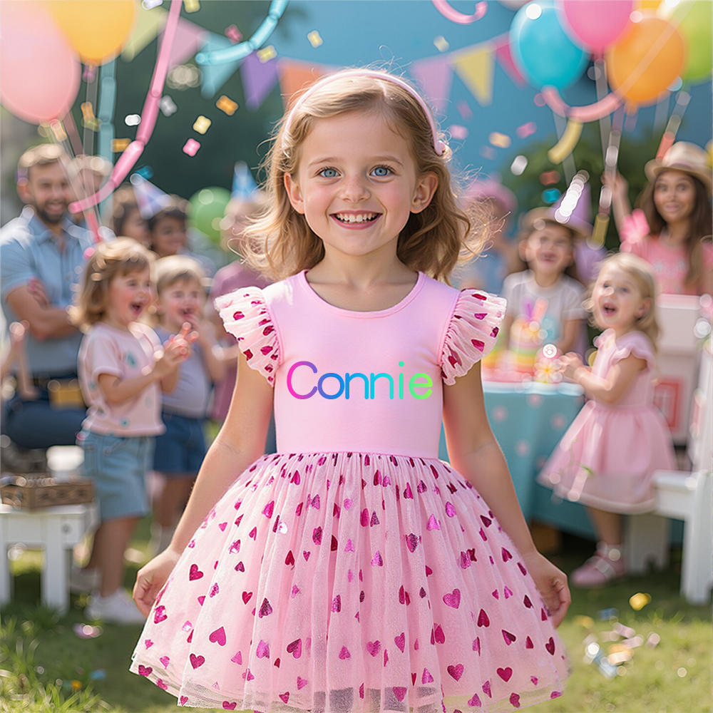 Personalized Girl Birthday Pink Heart Mesh Cake Dress| Dress28