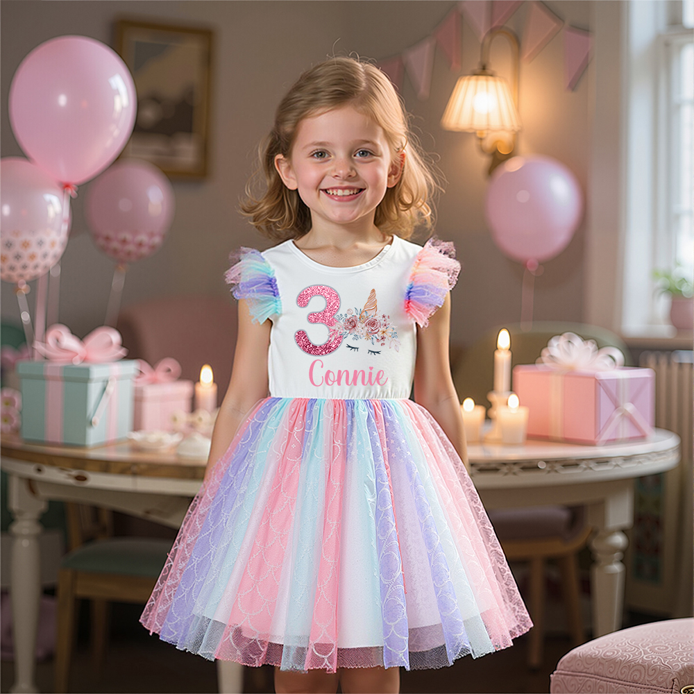Personalized Girl Birthday Rainbow Mesh Cake Dress| Dress29