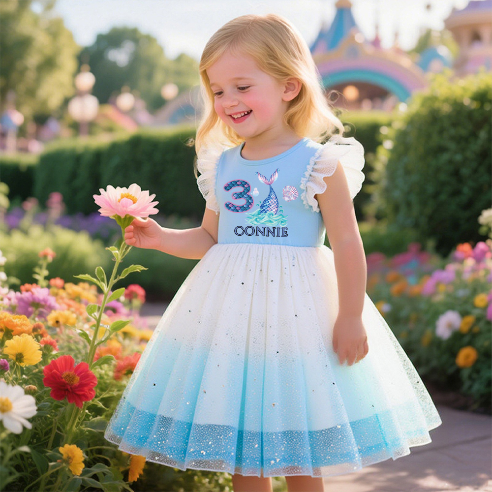 Personalized Girl Birthday Blue Mesh Cake Dress| Dress30