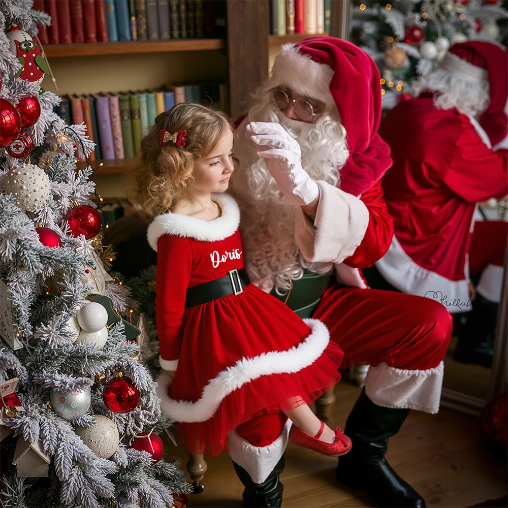 Personalized Girl Christmas  Baby Velvet Dress With Headband|YESMC11