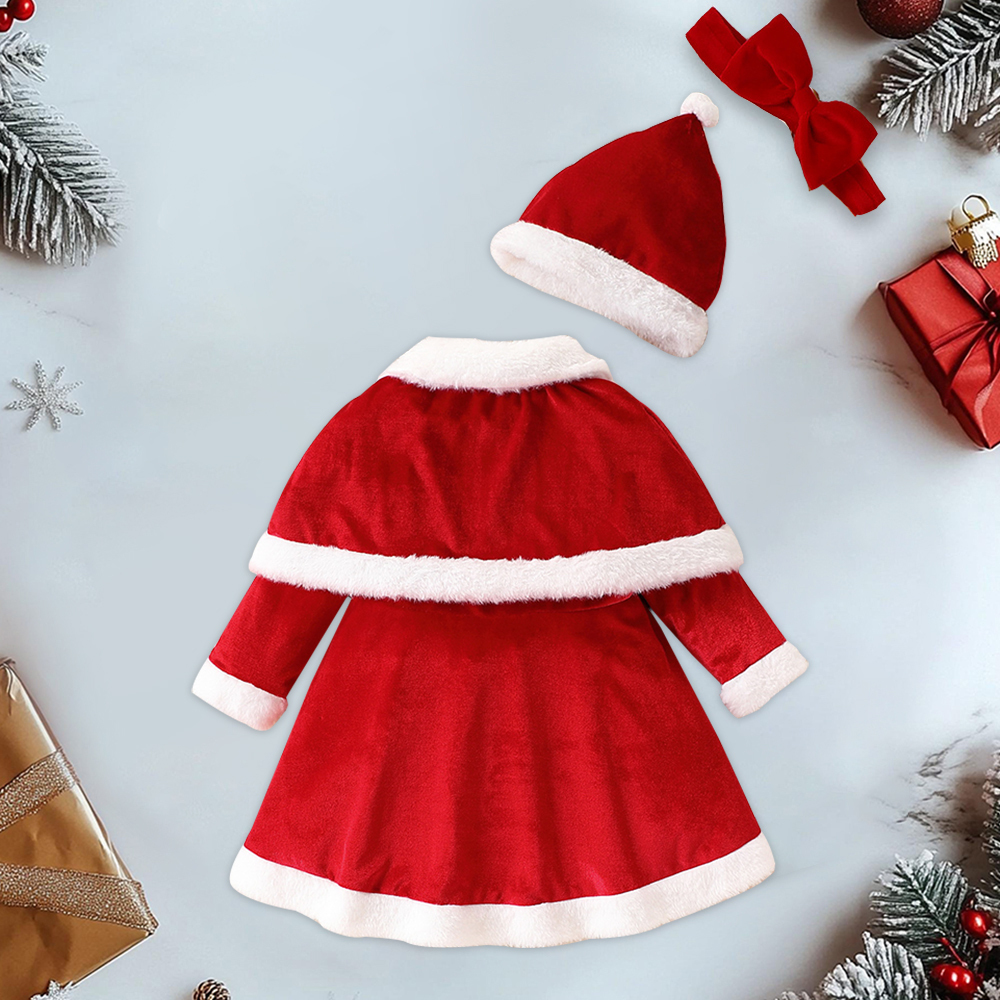 Personalized Girl Christmas Dress Set with Cape & Santa HatYESMC14