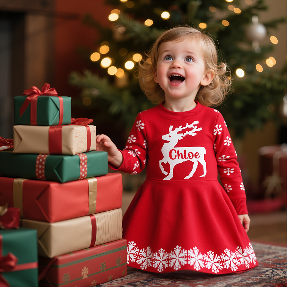 Personalized Girl Christmas Sweater Deer Dresst| YESMC21