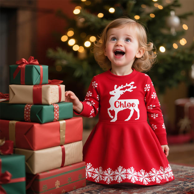 Personalized Girl Christmas Sweater Deer Dresst| YESMC21