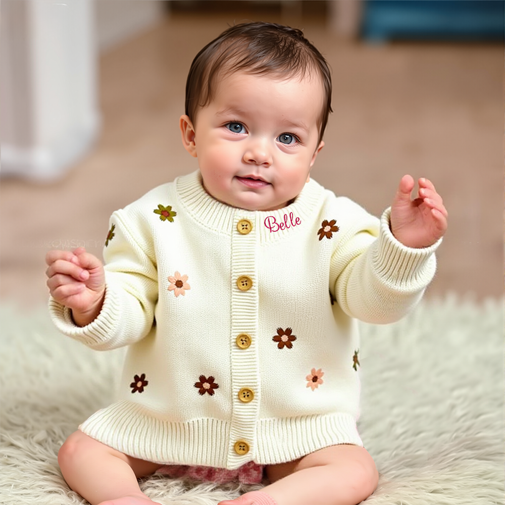 Personalized Baby Hand Embroidered Flower Cardigan| BBcloth100