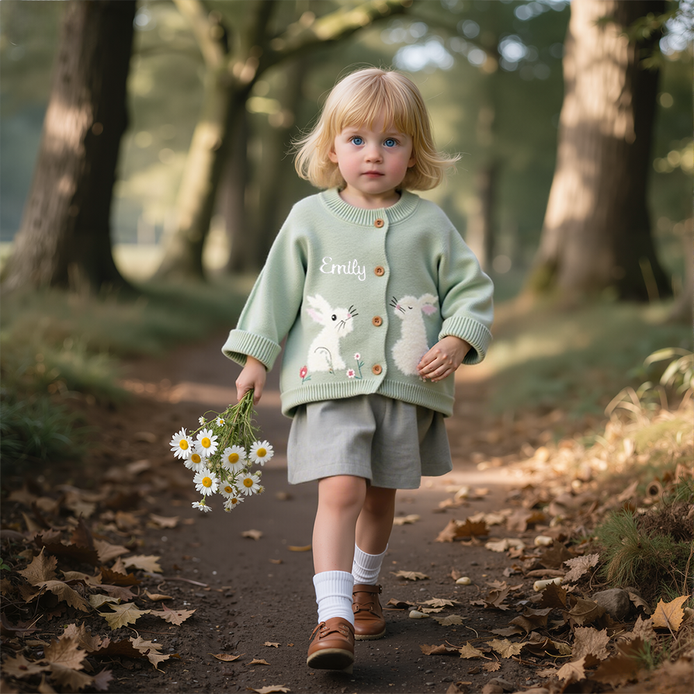 Personalized Girl Hand Embroidered Bunny Cardigan| Cloth247