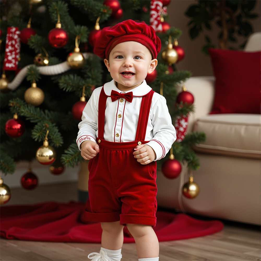 Personalized  Baby Boy Christmas Velvet Outfit| YESMC23