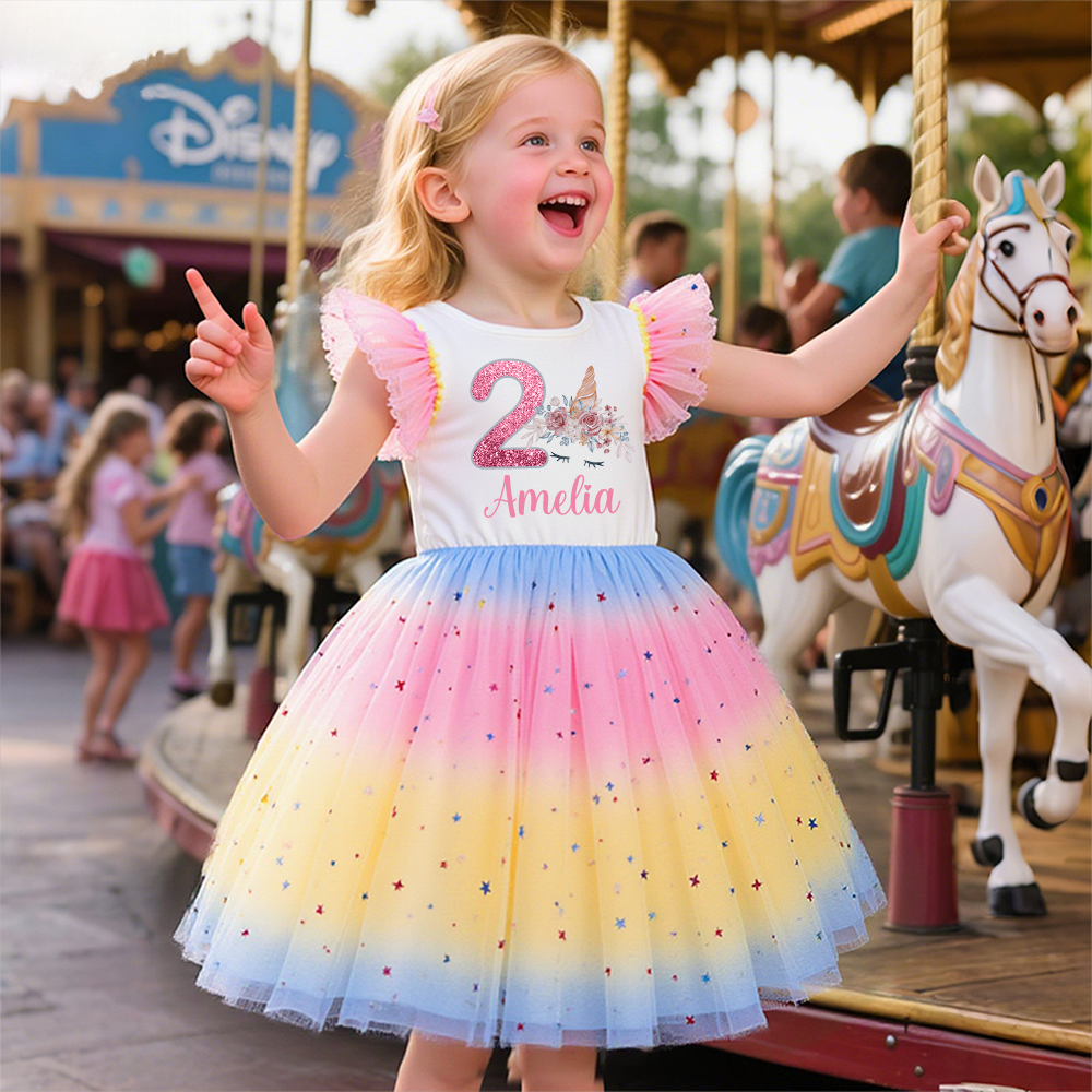 Personalized Girl Birthday Rainbow Mesh Cake Dress| Dress35