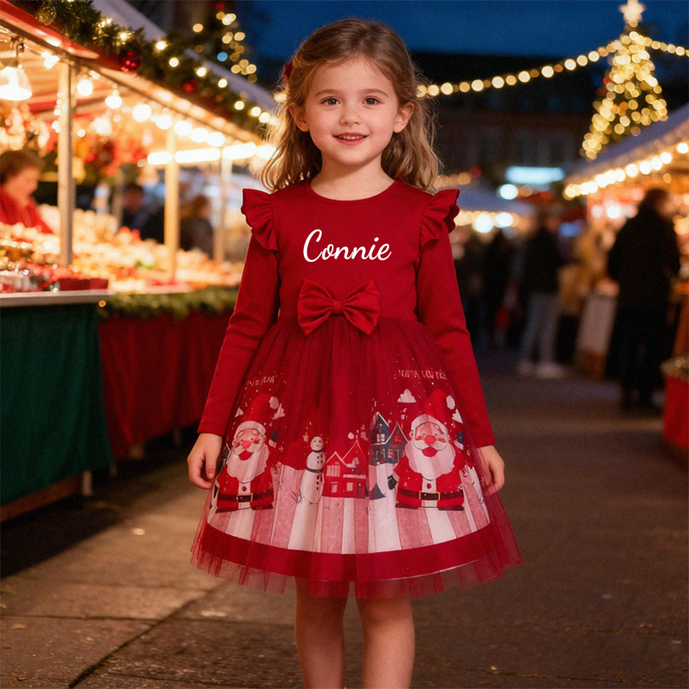 Personalized Girl Christmas Dress with Santa Tulle Skirt| Dress33