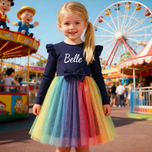 Personalized Girl Rainbow Mesk Dress| Dress34