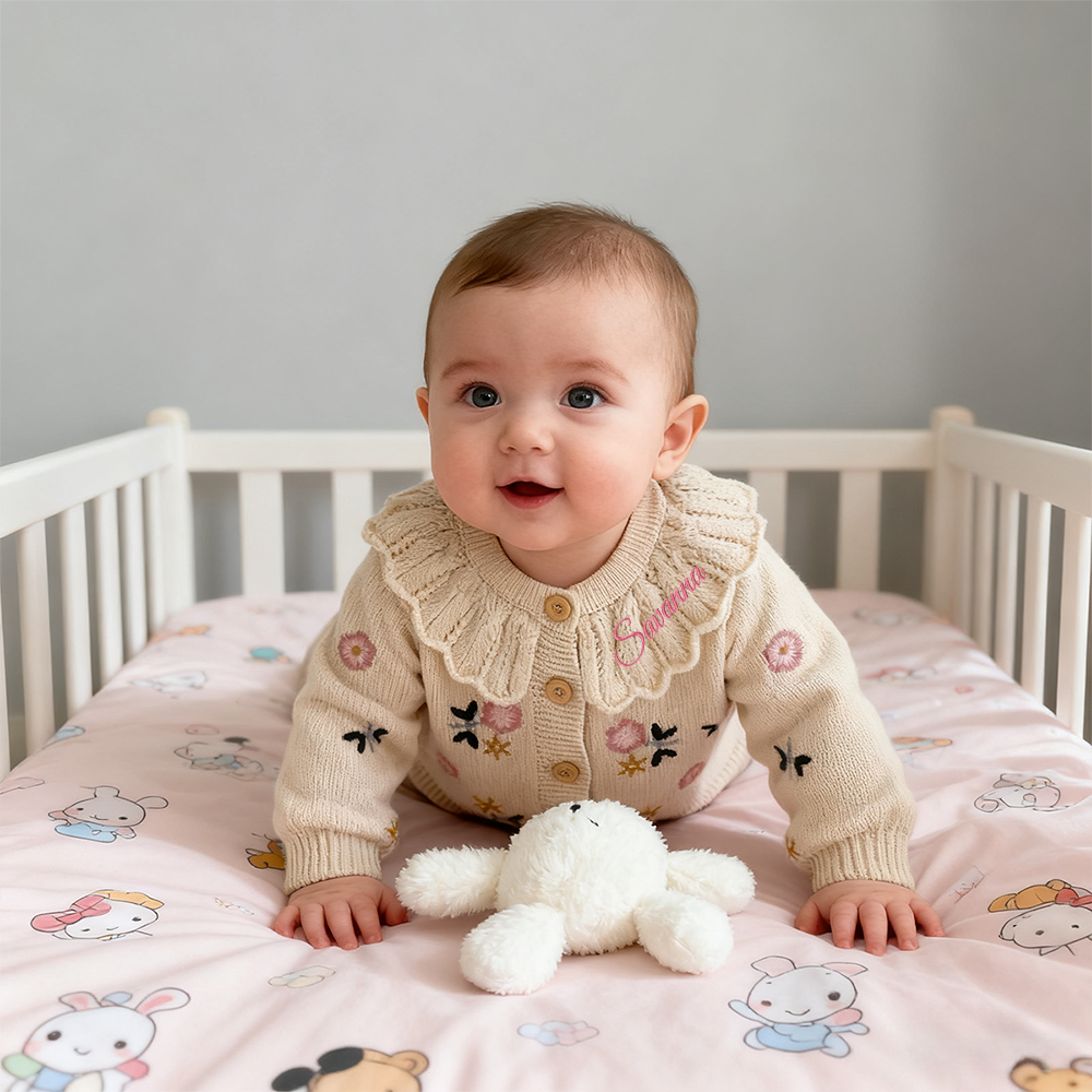 Personalized Baby Embroidered Flower Cardigan| BBcloth103