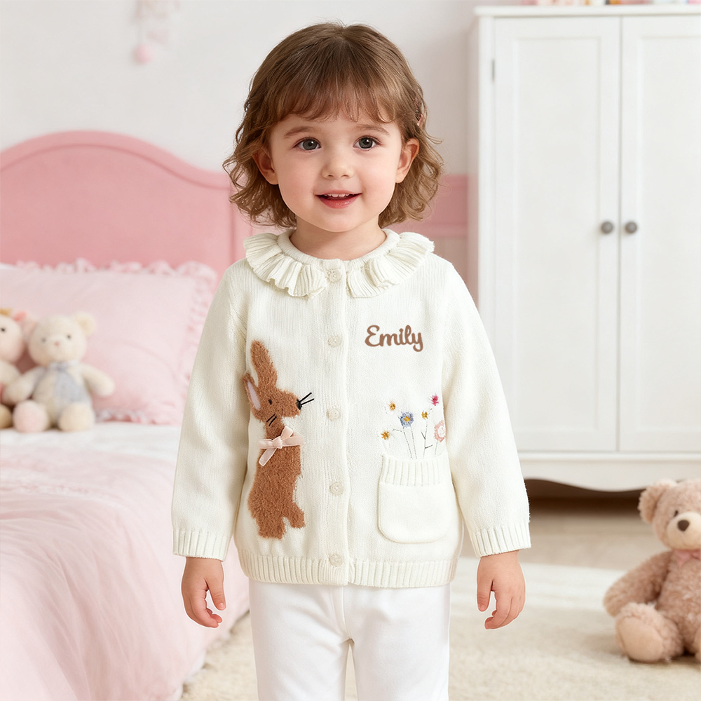 Personalized Girl Embroidered Bunny Cardigan| Cloth248