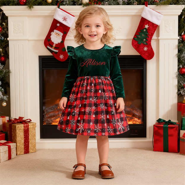 Personalized Girl Christmas Cute Snowflake Dress| YESMC25