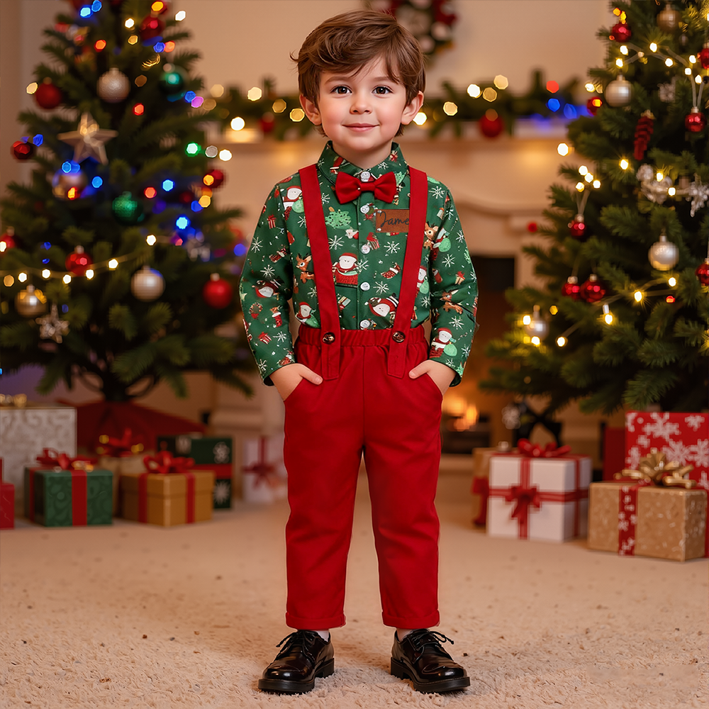 Personalized Leather Patch Boy Christmas Retro Outfit| YESMC26