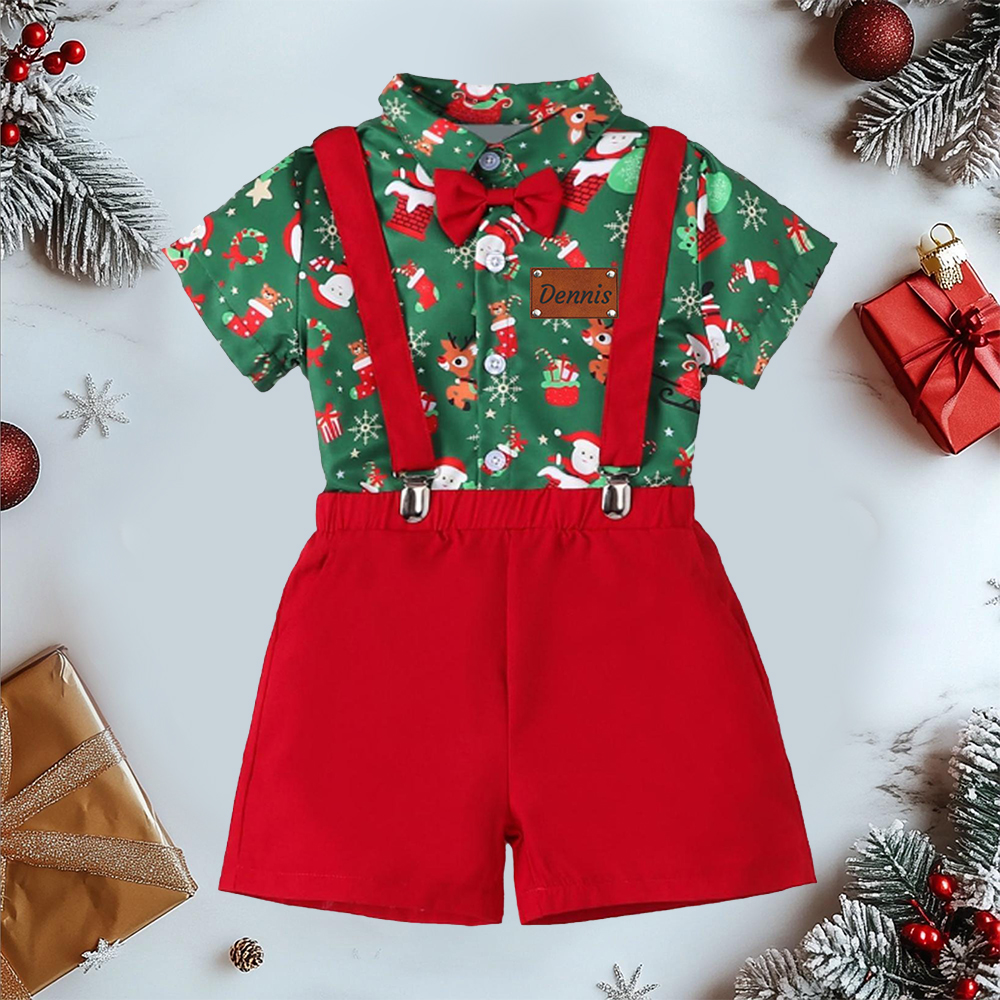Personalized Leather Patch Boy Christmas Retro Outfit| YESMC26