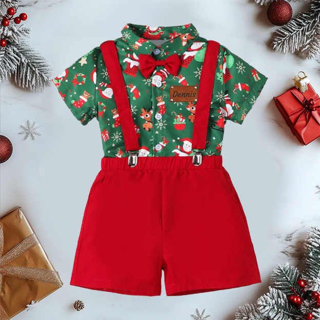 Personalized Leather Patch Boy Christmas Retro Outfit| YESMC26