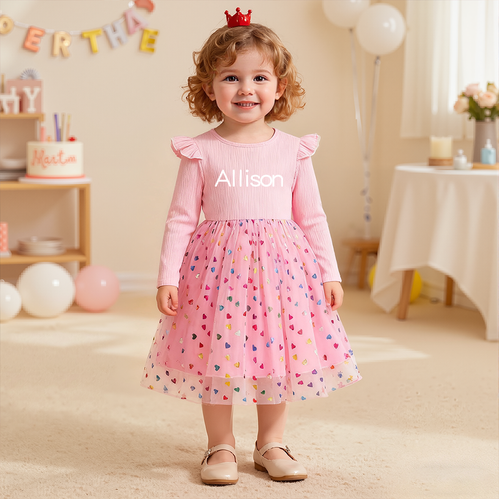 Personalized Girl Long Sleeve Cute Tulle Dress| Dress37