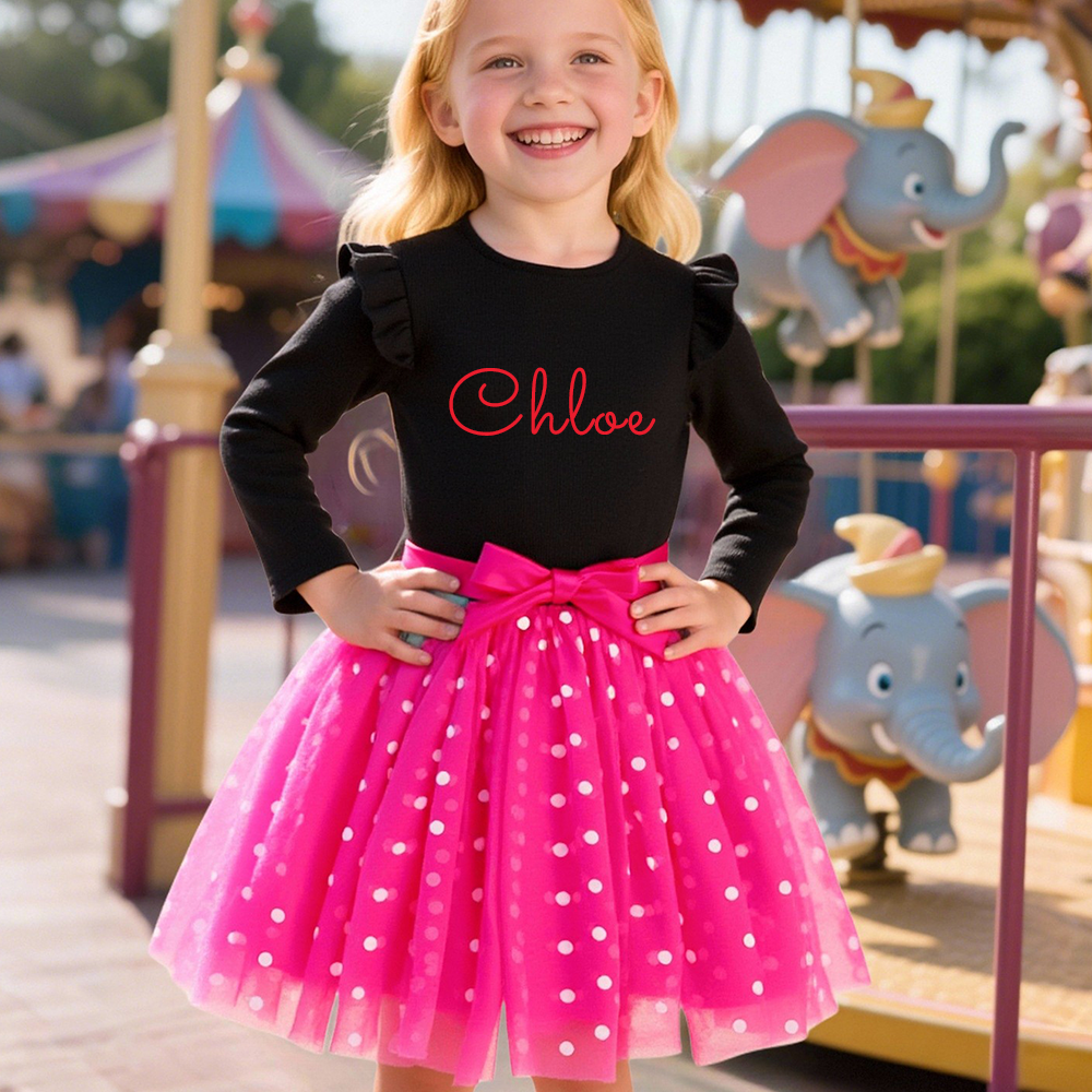 Personalized Girl Polka Dot Tulle with Bow Dress| Dress32