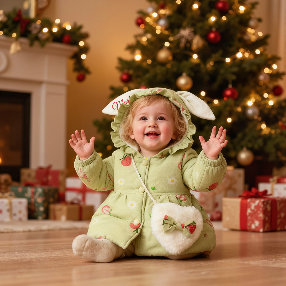 Personalized Baby Girl Embroidered Bunny Ear Coat With Bag| BBcloth105