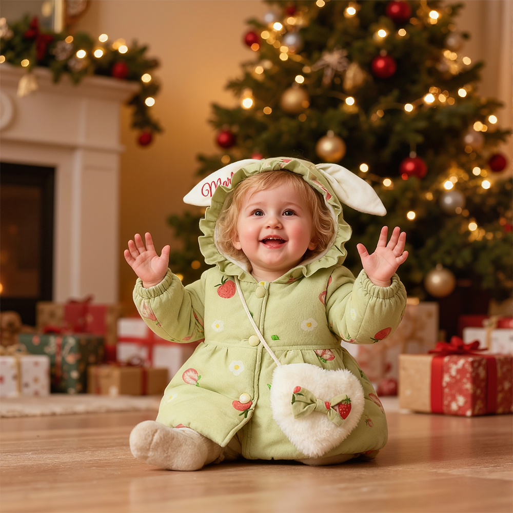 Personalized Baby Girl Embroidered Bunny Ear Coat With Bag| BBcloth105