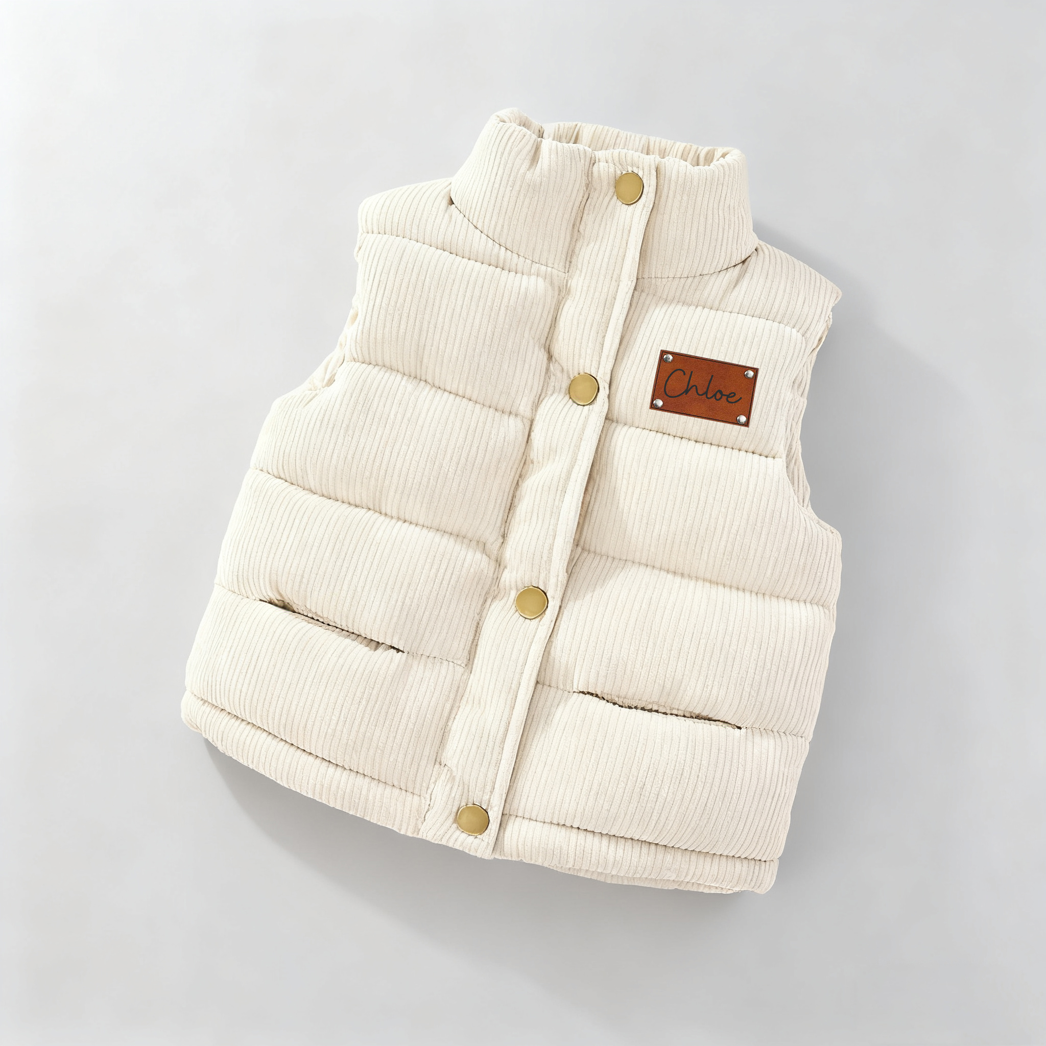 Personalized Kid Leather Patch Corduroy Vest| Cloth253
